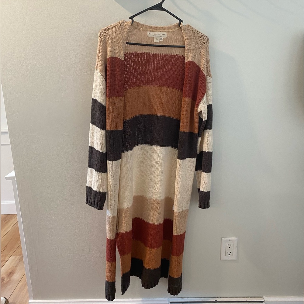 Striped duster cardigan by Saltwater LUXE